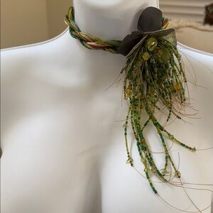 Artisan made in france Green and Gold Beaded Necklace